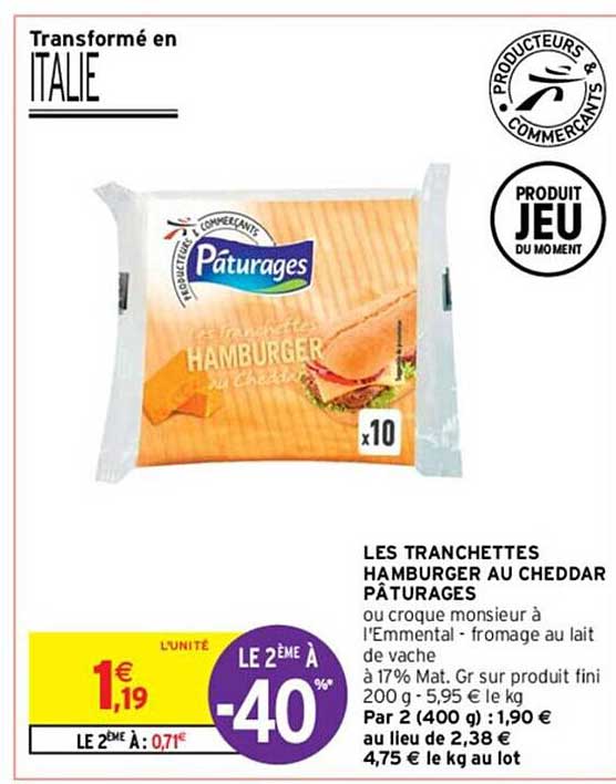 Les Tranchettes Hamburger Au Cheddar Pâturages