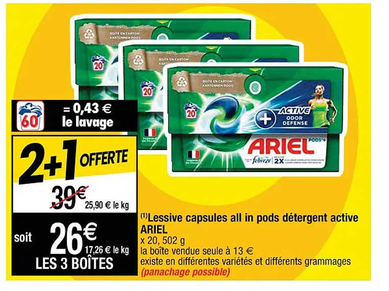lessive capsules all in pods détergent active ariel