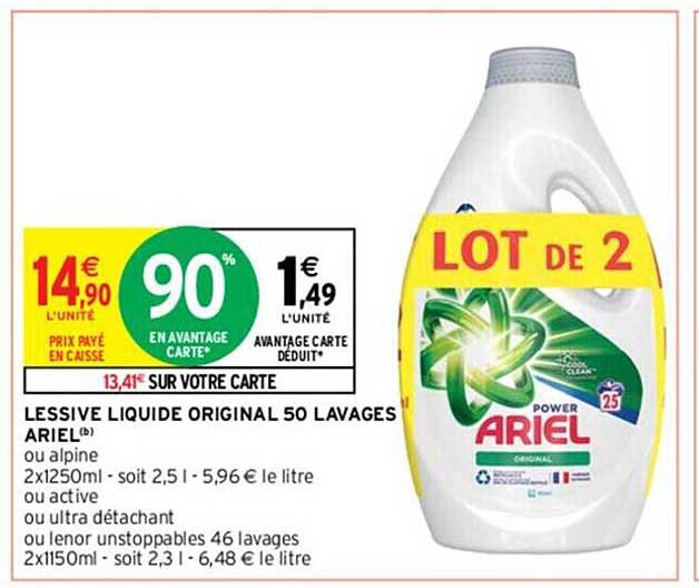 lessive liquide original 50 lavages ariel