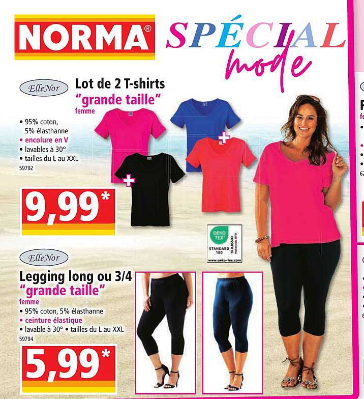 lot de 2 t-shirts "grande taille" femme elleNor, legging long ou 3-4 "grande taille" femme elleNor