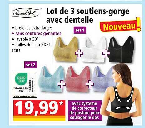 lot de 3 soutiens-gorge avec dentelle smart tex