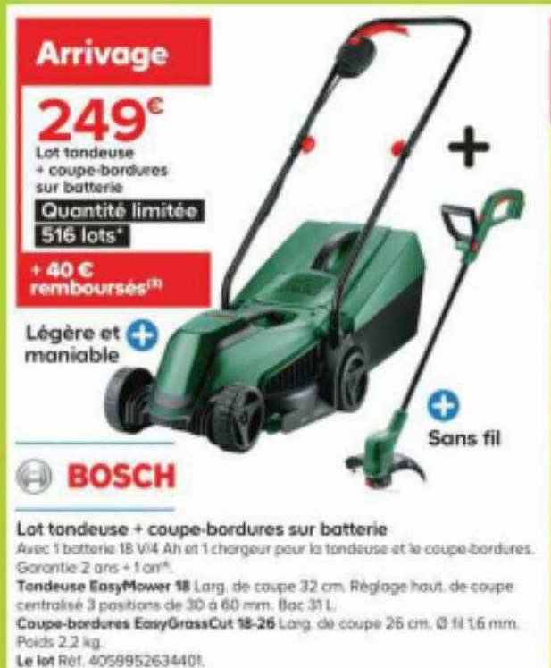 lot tondeuse + coupe-bordures sur batterie bosch
