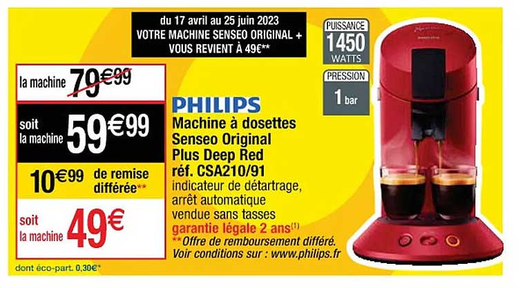 machine à dosettes senseo original plus deep red philips