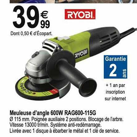 Meuleuse D'angle 600w Rag600-115g Ryobi