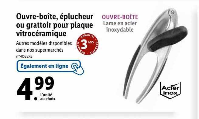 ouvre-boîte éplucheur ou grattoir pour plaque vitrocéramique
