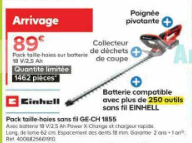 pack taille-haies sans fil ge-ch 1855 einhell