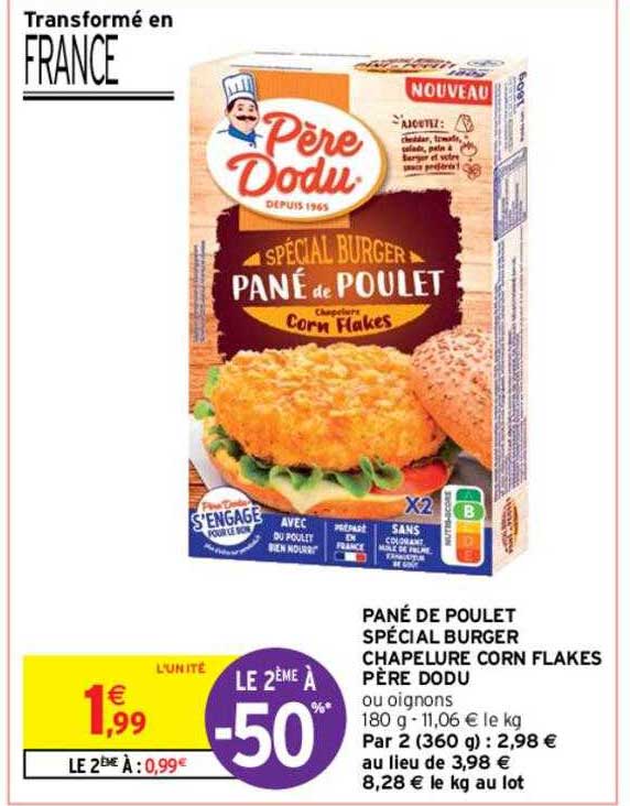 pané de poulet spécial burger chapelure corn flakes père dodu