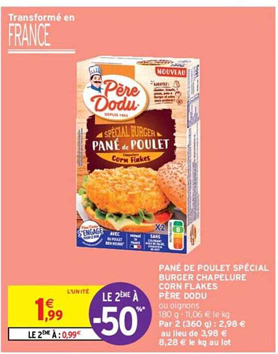 pané de poulet spécial burger chapelure corn flakes père dodu