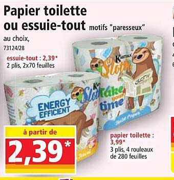papier toilette ou essuie-tout motifs "paresseux"