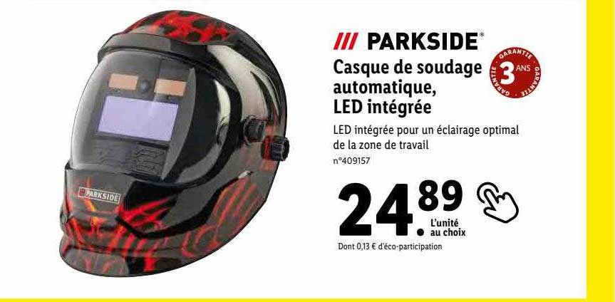 parkside casque de soudage automatique led intégrée