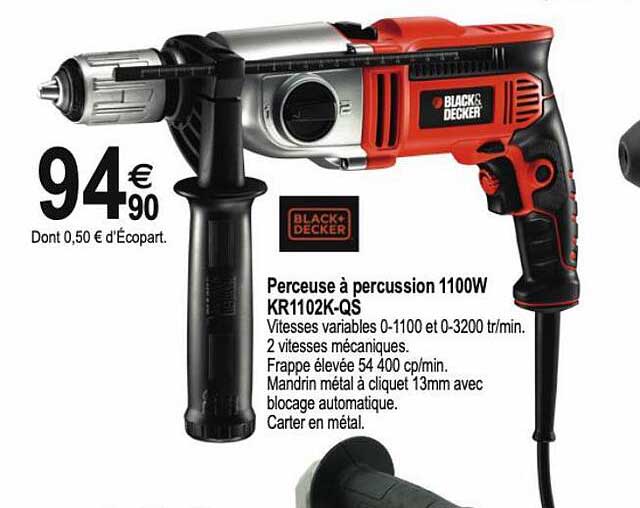 perceuse à percussion 1100w kr1102k-qs black + decker