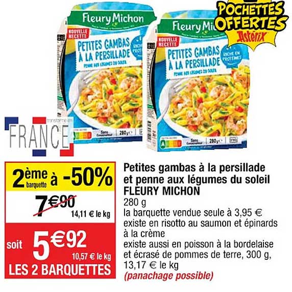 petites gambas à la persillade et penne aux légumes du soleil fleury michon