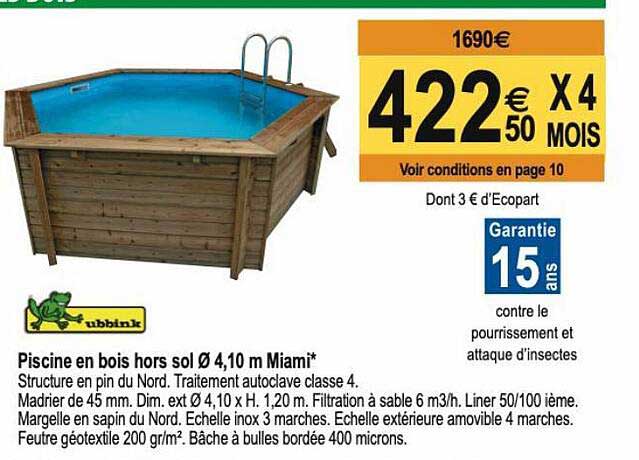 piscine en bois hors sol ø4,10 m miami
