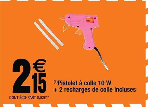 pistolet à colle 10w + 2 recharges de colle incluses