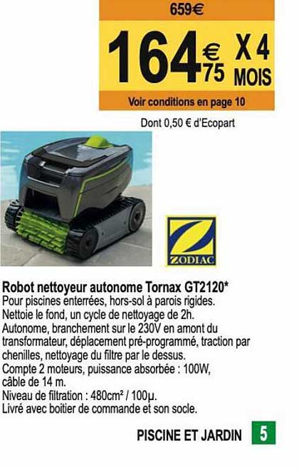 robot nettoyeur autonome tornax gt2120 sodiac