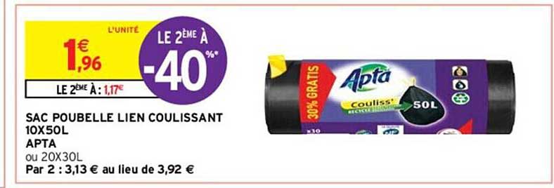 sac poubelle lien coulisssant 10 x 50l apta