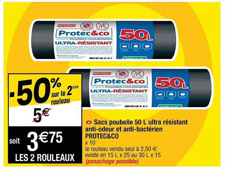 Sacs Poubelle 50l Ultra Résistant Anti-odeur Et Anti-bactérien Protec & Co