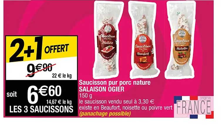 saucisson pur porc nature salaison ogier