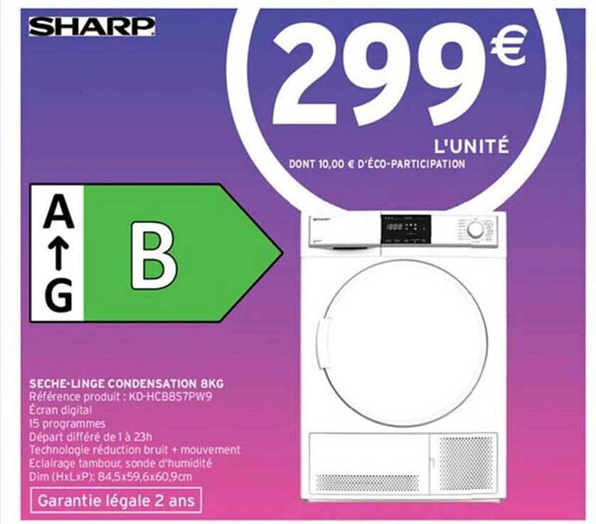 sèche-linge condensation 8 kg sharp