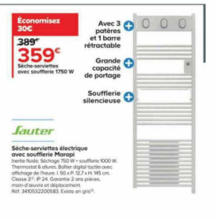 sèche-serviettes électrique avec soufflerie marapi sauter