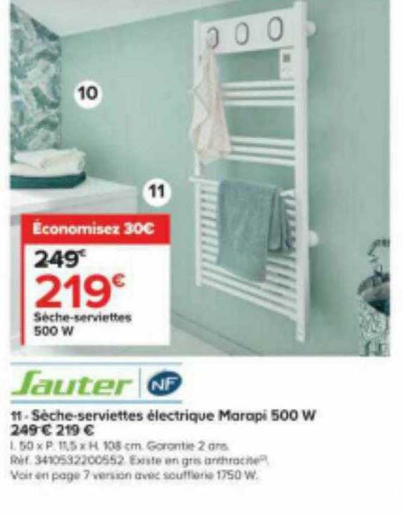 sèche-serviettes électrique marapi 500w sauter