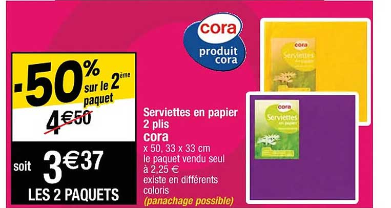 serviettes en papier 2 plis cora