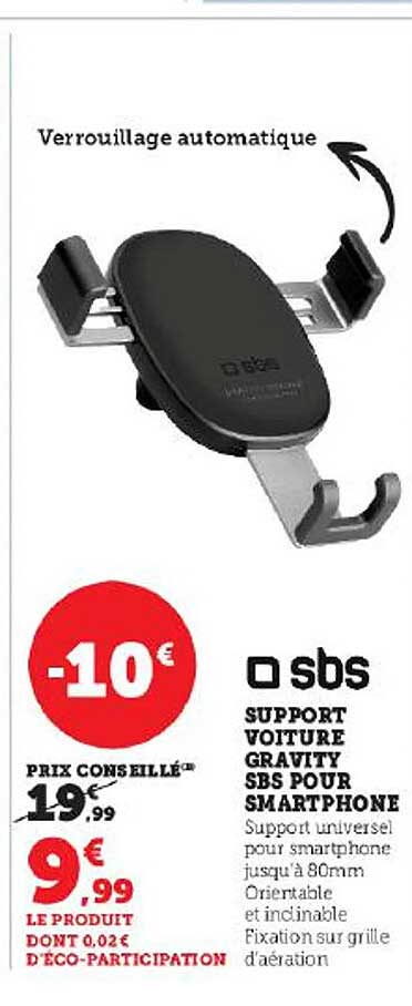 support voiture gravity sbs pour smartphone