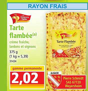 tarte flambée crème fraîche, lardons et oignons les régions à table