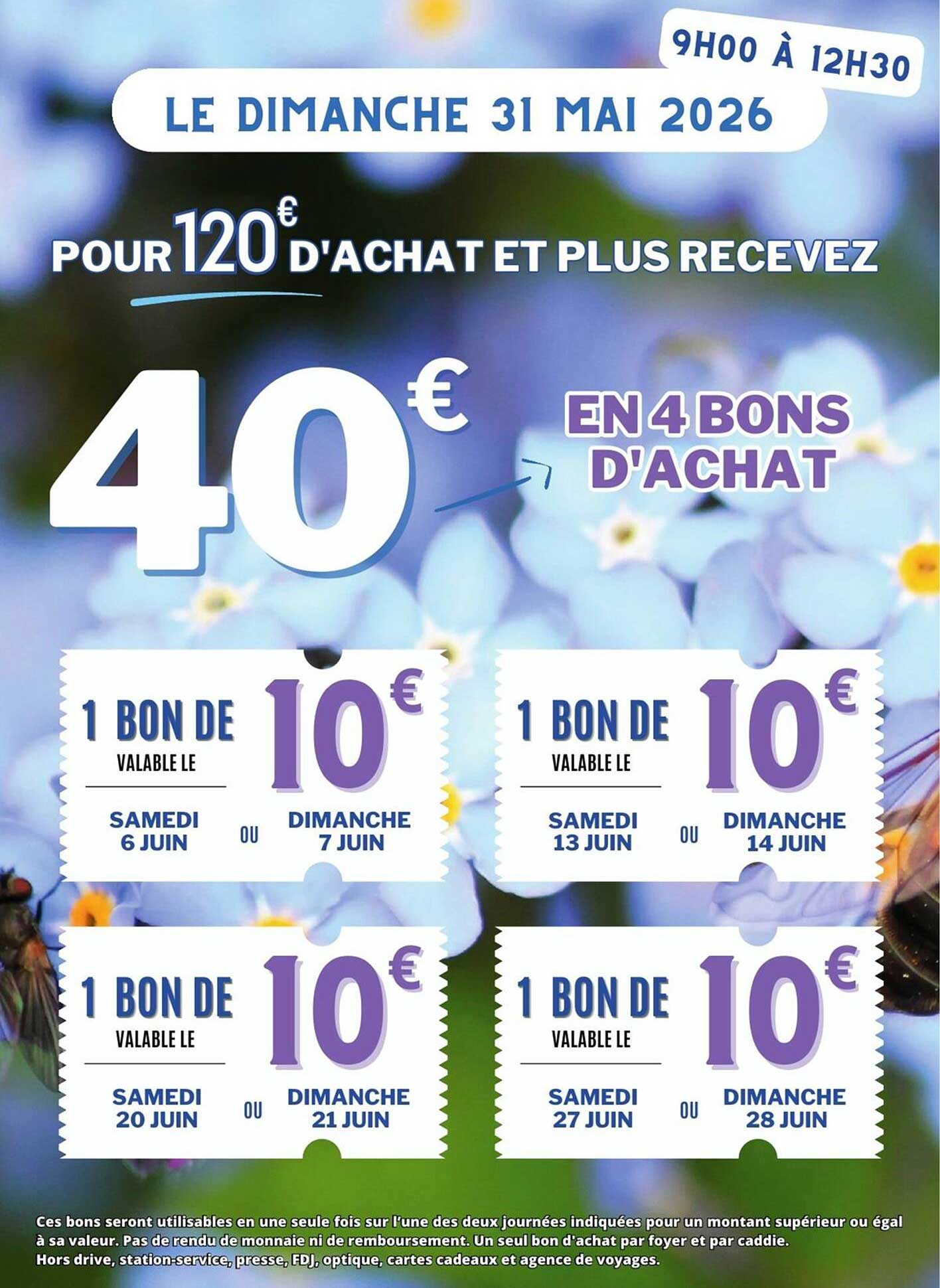 40€ EN 4 BONS D'ACHAT