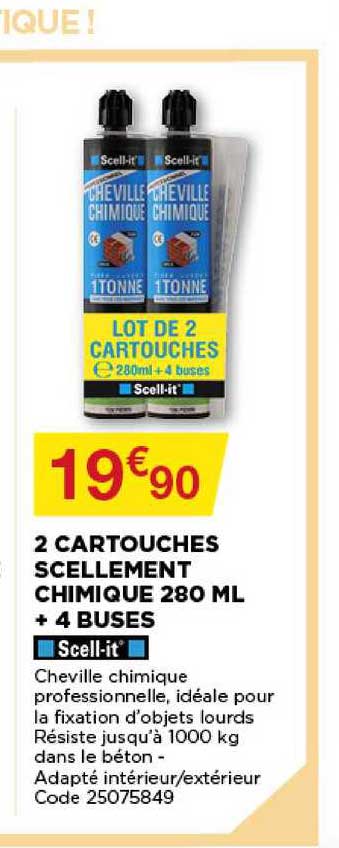 2 cartouches scellement chimique 280 ml + 4 buses scell it