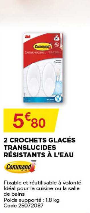 2 crochets glacés translucides résistants à l'eau command