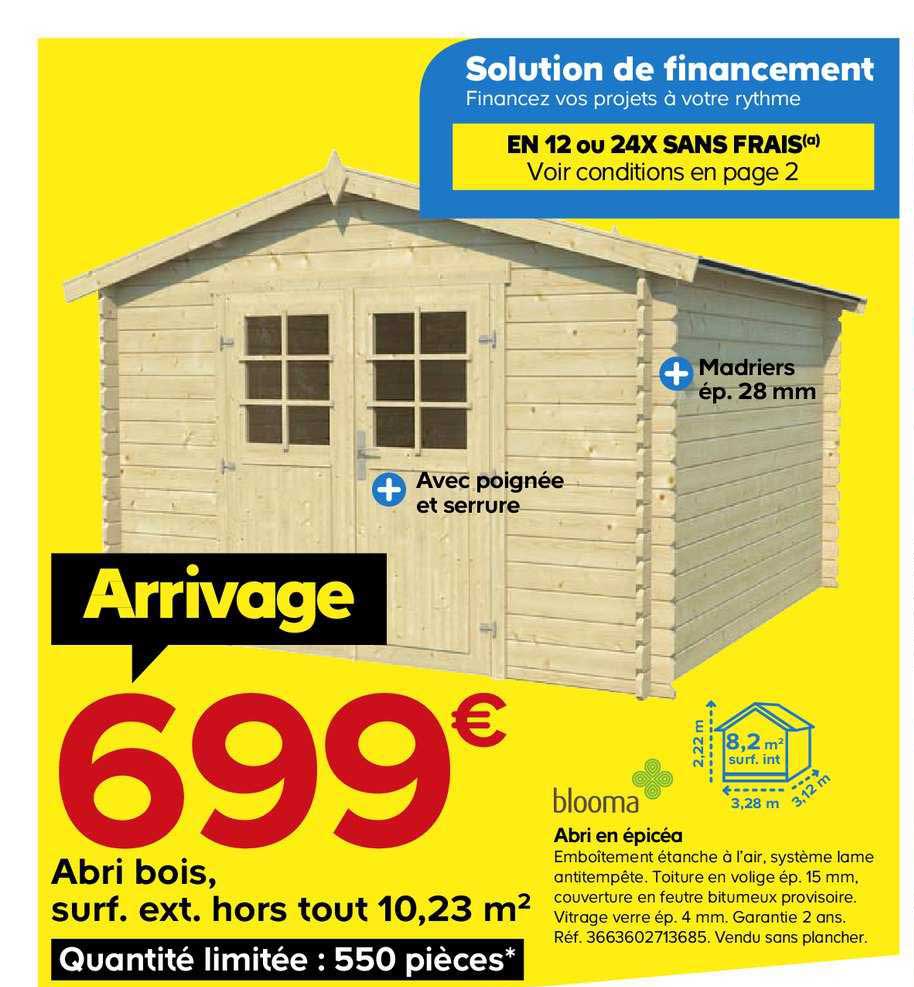 abri bois en épicéa surf ext hors tout 10 23 m² blooma