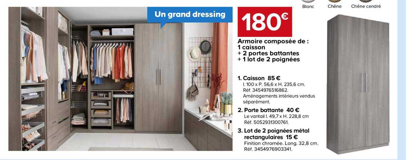 armoire composée de 1 caisson + 2 portes battantes + 1 lot de 2 poignées