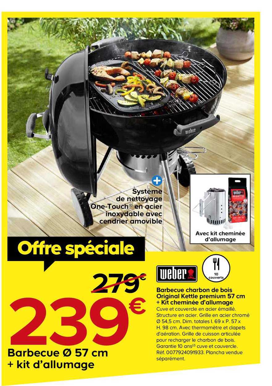 Barbecue 57 Cm Charbon De Bois Original Kettle Premium + Kit Cheminée D Allumage Weber