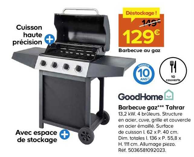 barbecue au gaz 4 brûleurs tahrar goodhome
