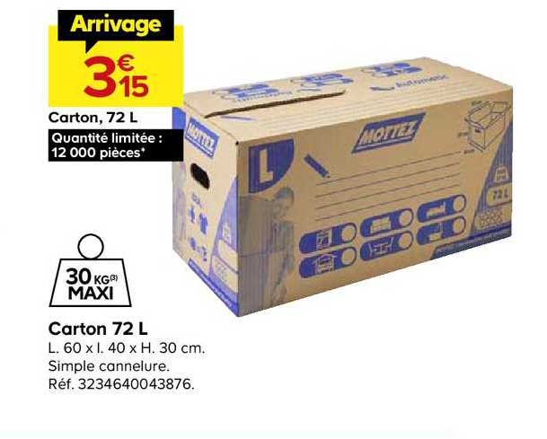 Carton 72 Litres Simple Cannelure Mottez