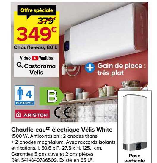 chauffe eau électrique vélis white 80 litres ariston
