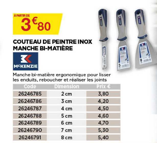couteau de peinture inox manche bi matière mckenzie
