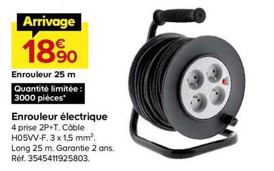 enrouleur électrique 25 mètres 4 prises