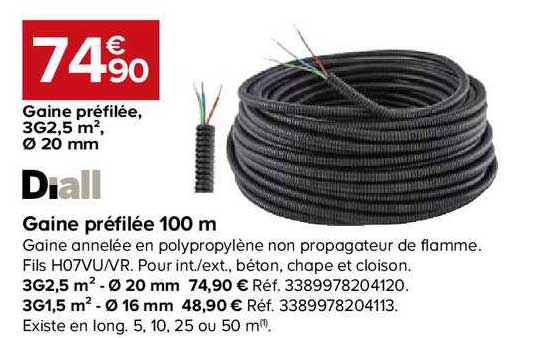 gaine annelée préfilée 100 mètres diall