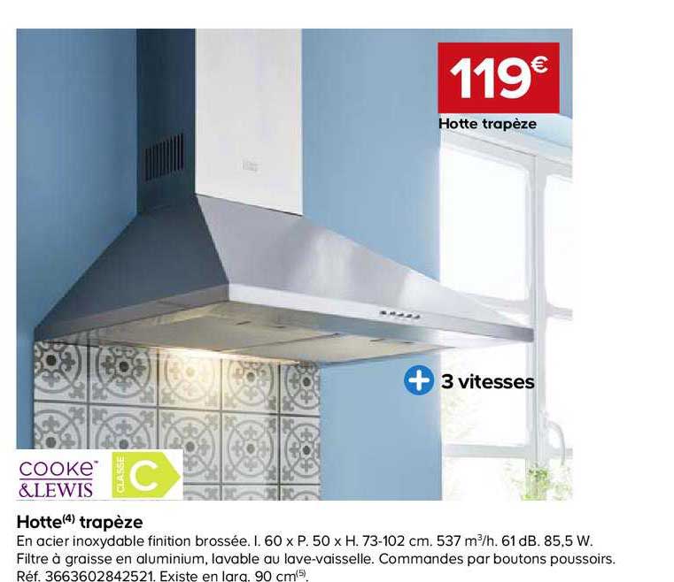 hotte trapèze en acier inoxydable cook & lewis
