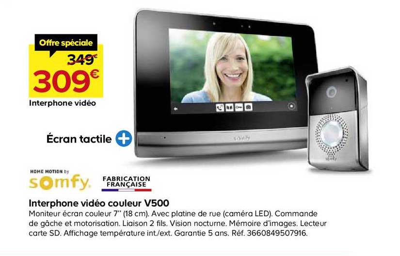 interphone vidéo couleur 7 pouces v500 somfy