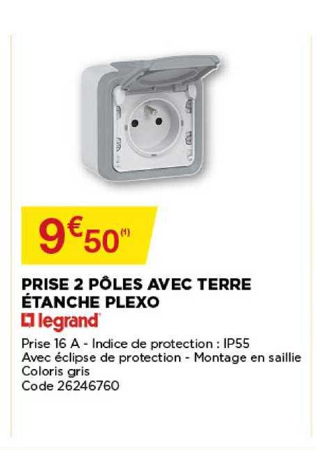 prise 2 pôles avec terre étanche plexo legrand