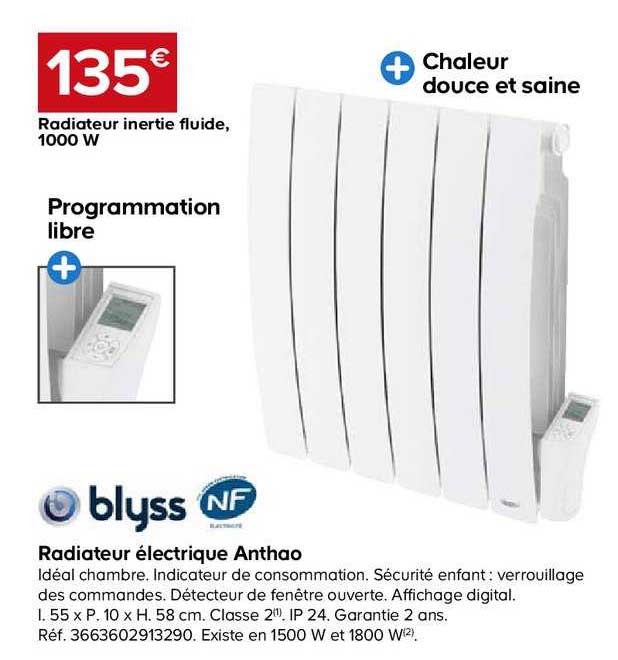 radiateur électrique anthao inertie fluide 1000 w blyss