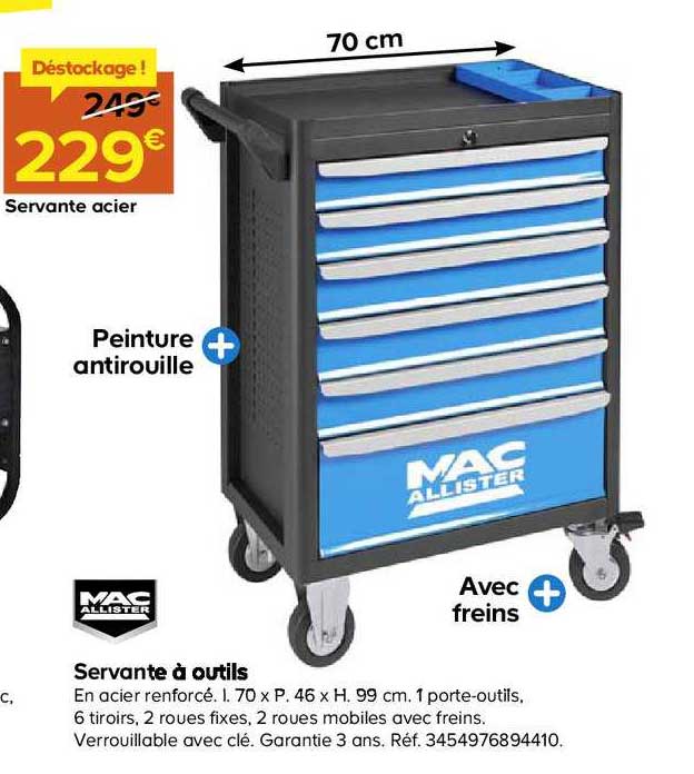 servante à outils en acier renforcé mac allister