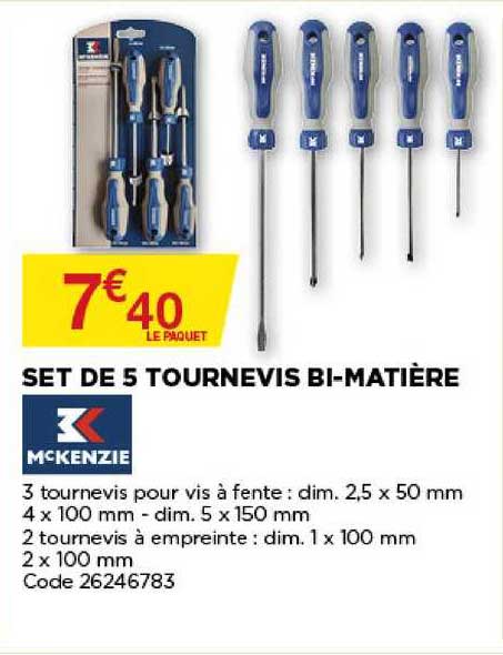 set de 5 tournevis bi matière mckenzie