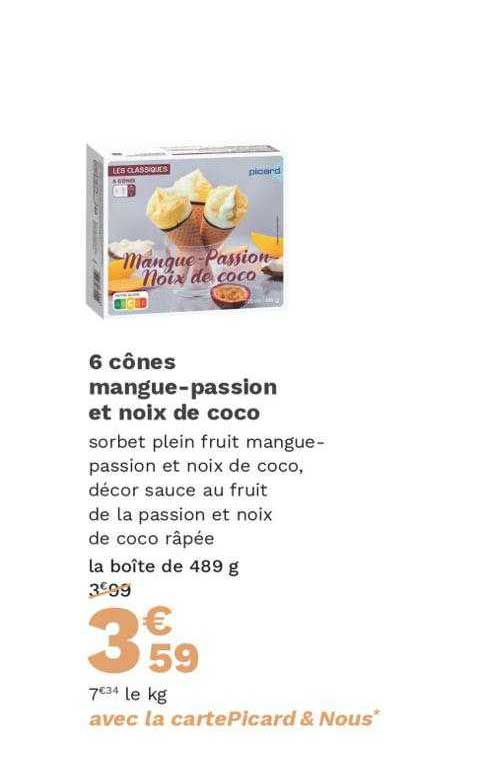 6 cônes mangue-passion et noix de coco
