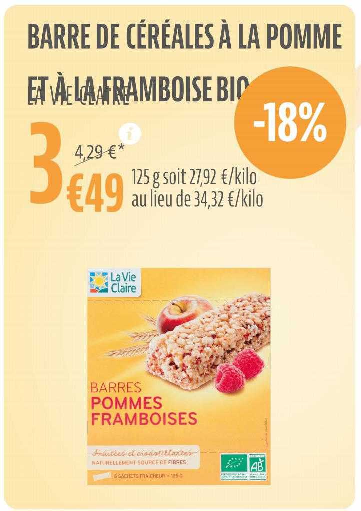 Barre De Céréales à La Pomme Et à La Framboise Bio