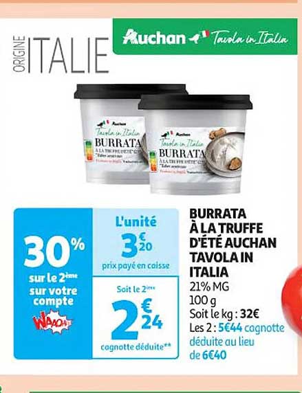 burrata à la truffe d'été auchan tavola in italia
