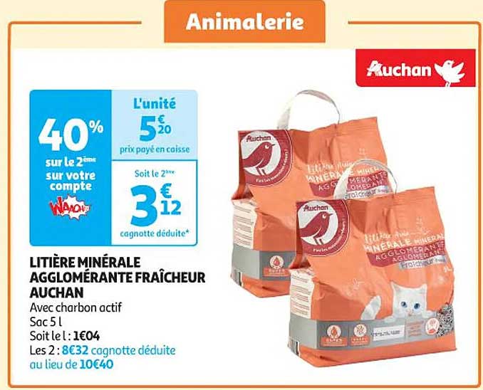 Litière Minérale Agglomérante Fraîcheur Auchan